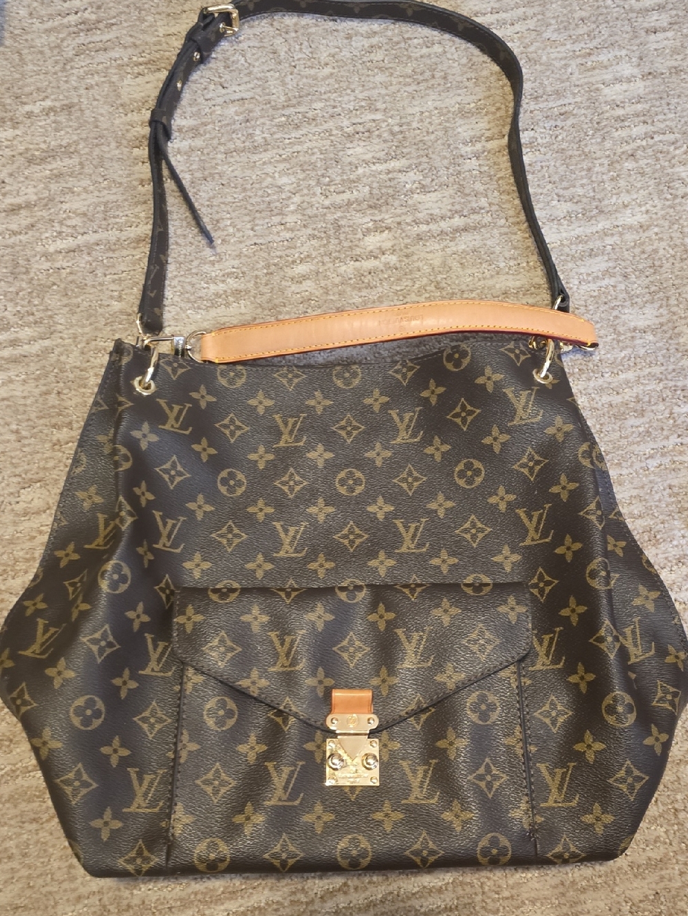 Monogram Canvas Shoulder Bag - Dark Brown with Tan Trim